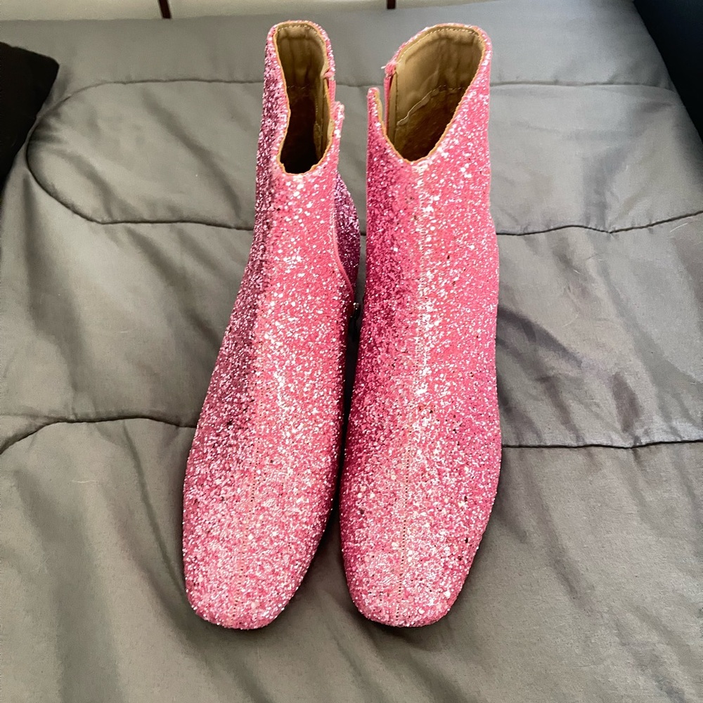 Woman’s Pink Glitter Ankle Boots